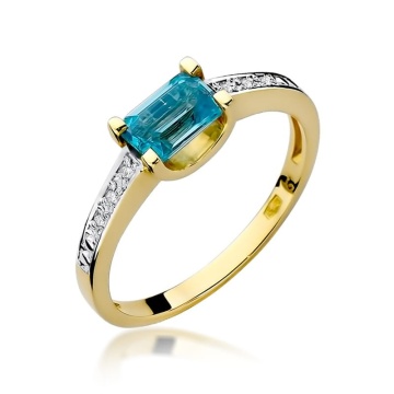 Inel Aur 9K cu Topaz Swiss 0.65 ct si Diamante Naturale 0.03 ct