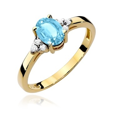 Inel Aur 9K cu Topaz Swiss 0.90 ct si Diamante Naturale 0.05 ct