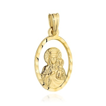 Medalion Aur 14K Maica Domnului de Częstochowa în Oval Diamantat