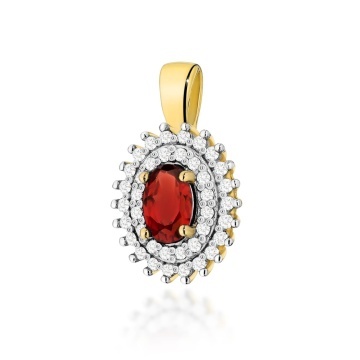 Pandantiv Aur 14K cu Granat 0.50 ct si Diamante Naturale 0.19 ct