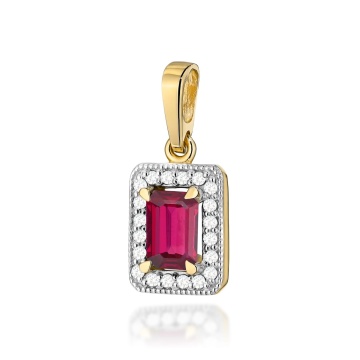 Pandantiv Aur 14K cu Rubin 0.80 ct si Diamante Naturale 0.10 ct