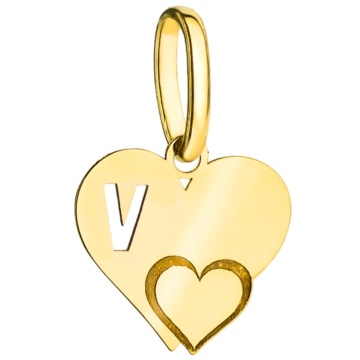 Pandantiv Aur 14K Litera V cu Inimioară