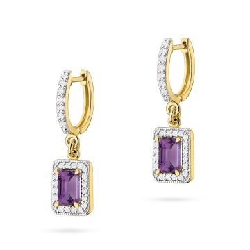 Cercei Aur 14K cu Ametist 0.50 ct si Diamante Naturale 0.34 ct