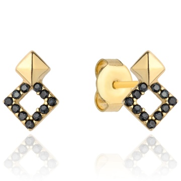 Cercei Aur 14k cu Model Romb si Zirconii Negre
