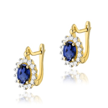 Cercei Aur 14K cu Safir 0.70 ct si Diamante Naturale 0.24 ct