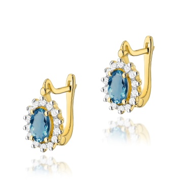 Cercei Aur 14K cu Topaz London Blue 0.50 ct si Diamante Naturale 0.24 ct