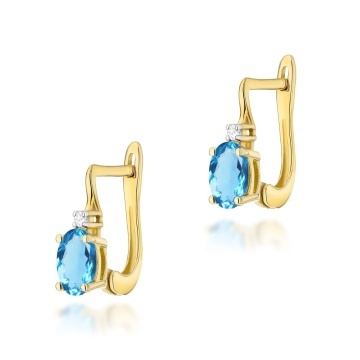 Cercei Aur 14K cu Topaz Swiss 0.50 ct si Diamante Naturale 0.03 ct