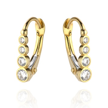 Cercei Aur Galben 14K cu Patru Zirconii Verticale