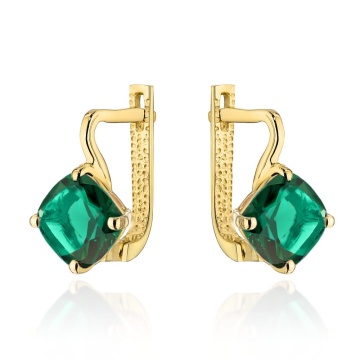 Cercei Eleganți din Aur 14K cu Cuarț Verde Deschis, Formă Pătrată - Colecția Colorful Stone
