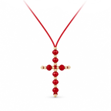 Choker Crystal Ruby Red Cross din AUR 14K