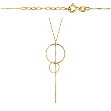 Colier Aur 14K cu Două Cercuri Suspendate și Bară Delicată