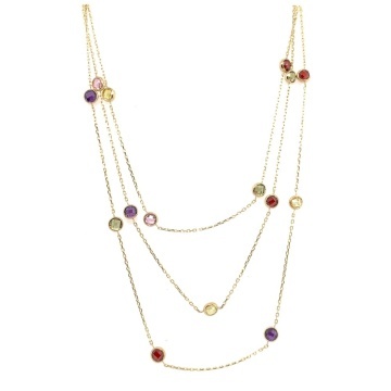 Colier Triplu cu Pietre Colorate din Aur 14K