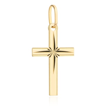 Crucifix Aur Galben 14K, Ornat cu Diamante în Centru