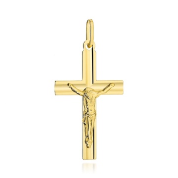 Cruciuliță Aur Galben 14K Sculptată cu Iisus Răstignit