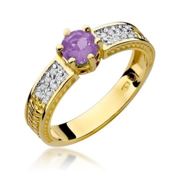Inel Aur 14K cu Ametist 0.50 ct si Diamante Naturale 0.08 ct