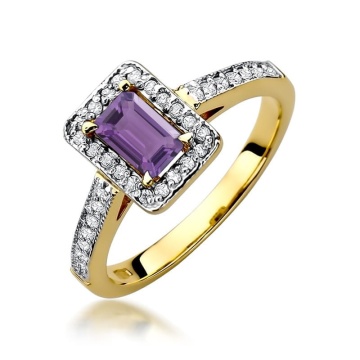Inel Aur 14K cu Ametist 0.50 ct si Diamante Naturale 0.22 ct