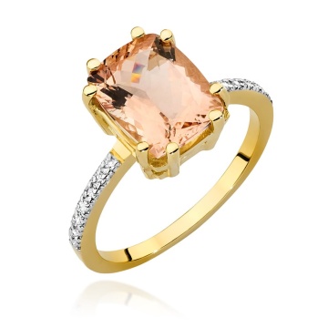 Inel Aur 14K cu Morganit 2.80 ct si Diamante Naturale 0.07 ct
