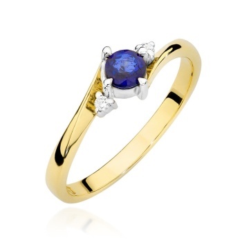 Inel Aur 14K cu Safir 0.30 ct si Diamante Naturale 0.03 ct