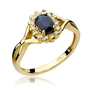 Inel Aur 14K cu Safir 0.70 ct si Diamante Naturale 0.12 ct