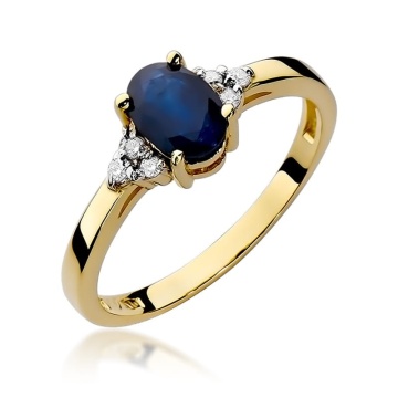 Inel Aur 14K cu Safir 0.90 ct si Diamante Naturale 0.05 ct