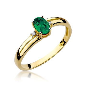 Inel Aur 14K cu Smarald 0.40 ct si Diamante Naturale 0.03 ct