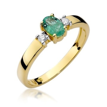 Inel Aur 14K cu Smarald 0.40 ct si Diamante Naturale 0.08 ct