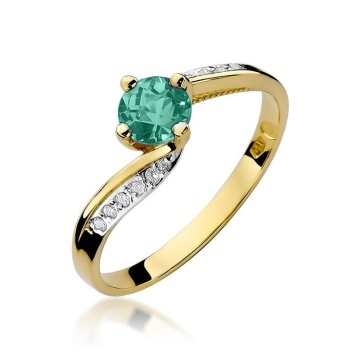 Inel Aur 14K cu Smarald 0.50 ct si Diamante Naturale 0.05 ct