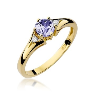 Inel Aur 14K cu Tanzanit 0.50 ct si Diamante Naturale 0.03 ct