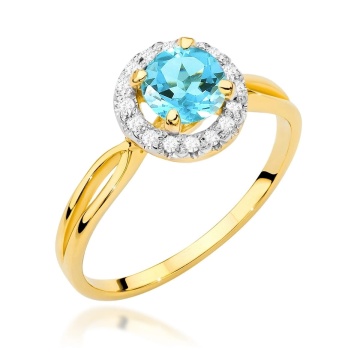 Inel Aur 14K cu Topaz Swiss 0.80 ct si Diamante Naturale 0.08 ct
