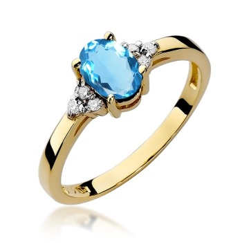 Inel Aur 14K cu Topaz Swiss 0.90 ct si Diamante Naturale 0.05 ct