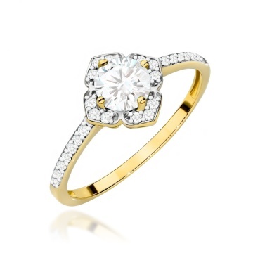 Inel Aur 14K cu White Sapphire 0.60 ct si Diamante Naturale 0.13 ct
