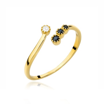 Inel Aur 14k cu Zircon Alb si Zirconii Negre
