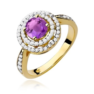 Inel Aur 9K cu Ametist 0.90 ct si Diamante Naturale 0.37 ct
