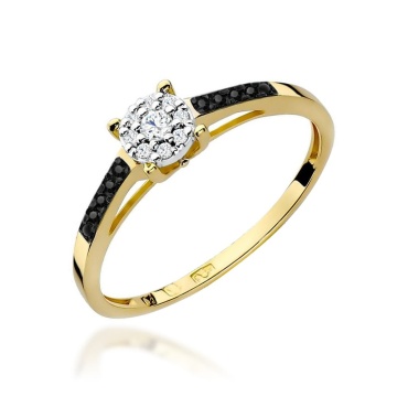 Inel Aur 9K cu Diamante Naturale Albe si Negre 0.12 ct