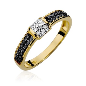 Inel Aur 9K cu Diamante Naturale Albe si Negre 0.19 ct