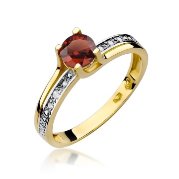 Inel Aur 9K cu Granat 0.60 ct si Diamante Naturale 0.03 ct