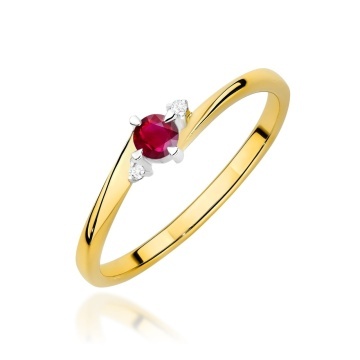 Inel Aur 9K cu Rubin 0.15 ct si Diamante Naturale 0.02 ct