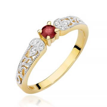 Inel Aur 9K cu Rubin 0.15 ct si Diamante Naturale 0.03 ct