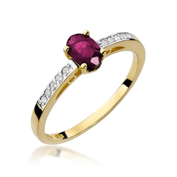 Inel Aur 9K cu Rubin 0.60 ct si Diamante Naturale 0.05 ct