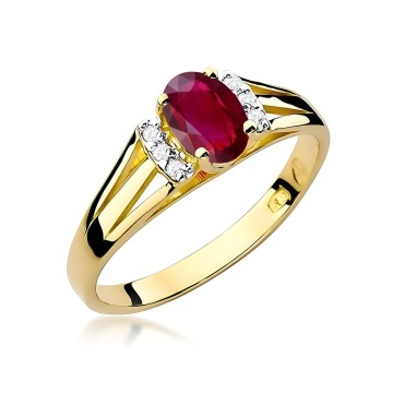Inel Aur 9K cu Rubin 0.60 ct si Diamante Naturale 0.05 ct