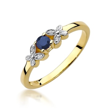 Inel Aur 9K cu Safir 0.15 ct si Diamante Naturale 0.02 ct