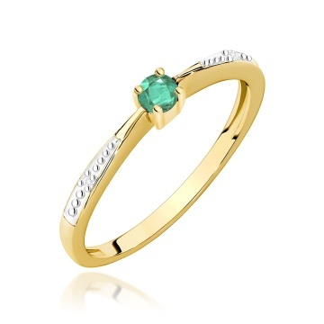 Inel Aur 9K cu Smarald 0.15 ct si Diamante Naturale 0.01 ct