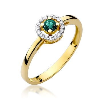 Inel Aur 9K cu Smarald 0.15 ct si Diamante Naturale 0.08 ct