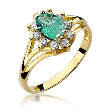 Inel Aur 9K cu Smarald 0.80 ct si Diamante Naturale 0.30 ct