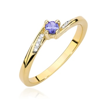 Inel Aur 9K cu Tanzanit 0.15 ct si Diamante Naturale 0.04 ct