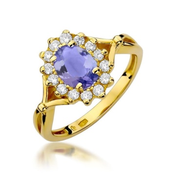 Inel Aur 9K cu Tanzanit 0.70 ct si Diamante Naturale 0.28 ct