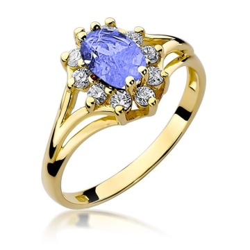 Inel Aur 9K cu Tanzanit 0.70 ct si Diamante Naturale 0.30 ct