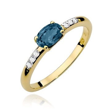 Inel Aur 9K cu Topaz London Blue 0.50 ct si Diamante Naturale 0.03 ct