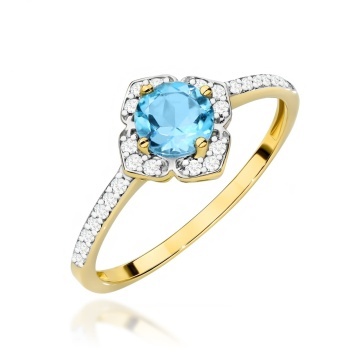 Inel Aur 9K cu Topaz Swiss 0.50 ct si Diamante Naturale 0.13 ct