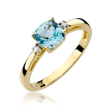 Inel Aur 9K cu Topaz Swiss 1.10 ct si Diamante Naturale 0.03 ct